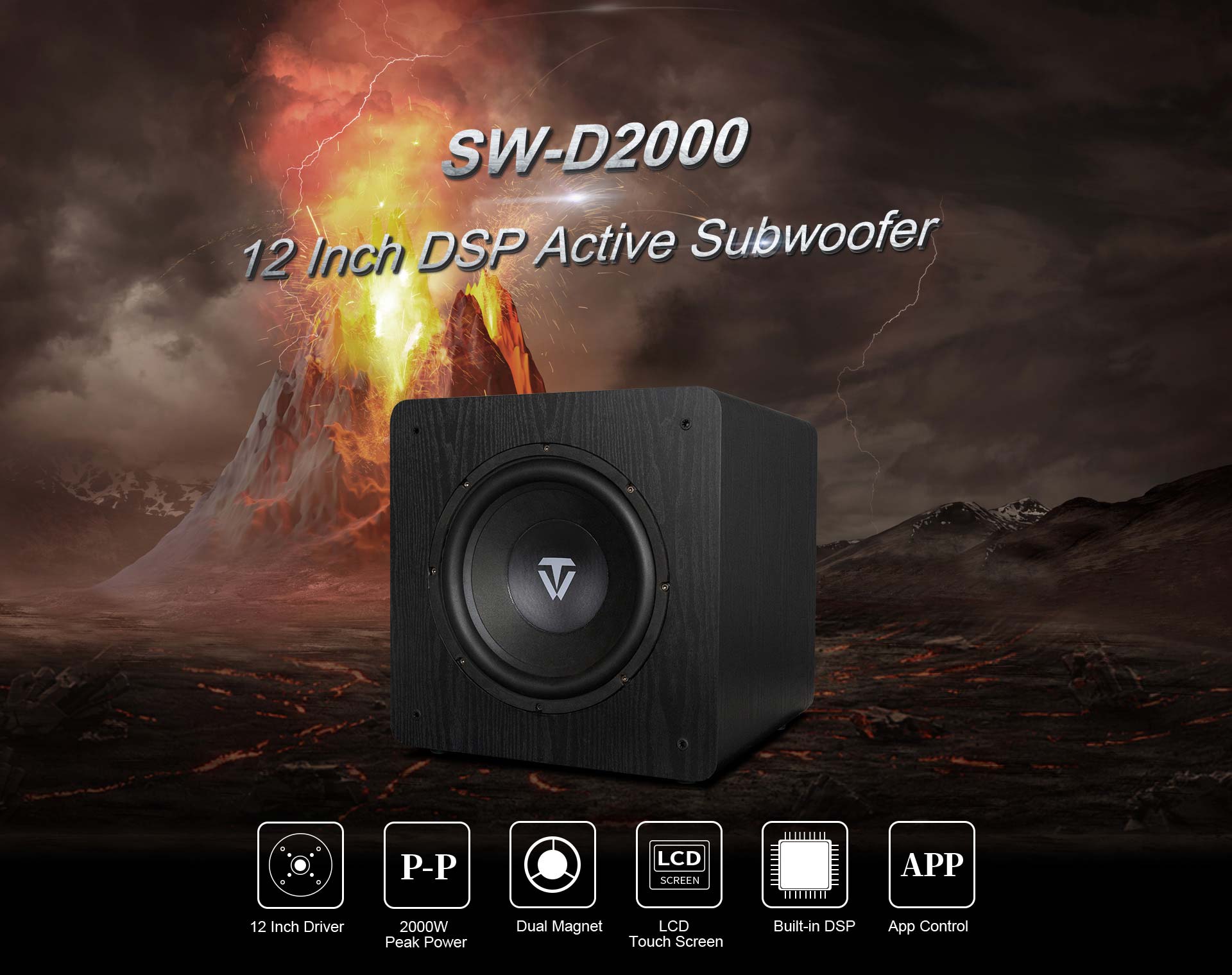 12-Zoll-DSP-Subwoofer der Storm-Serie mit 2000 W Spitzenleistung